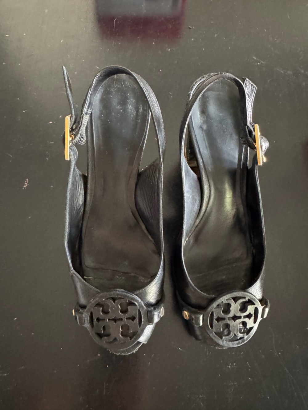 Tory Burch Black Leather Slingback Heels - Kaden